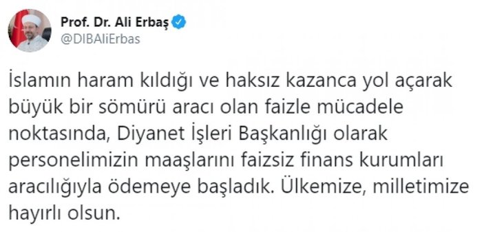 Diyanet çalışanlarının maaşına faiz düzenlemesi