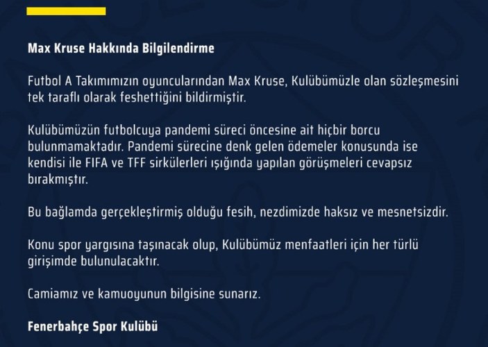 Kruse, Fenerbahçe'den ayrıldı