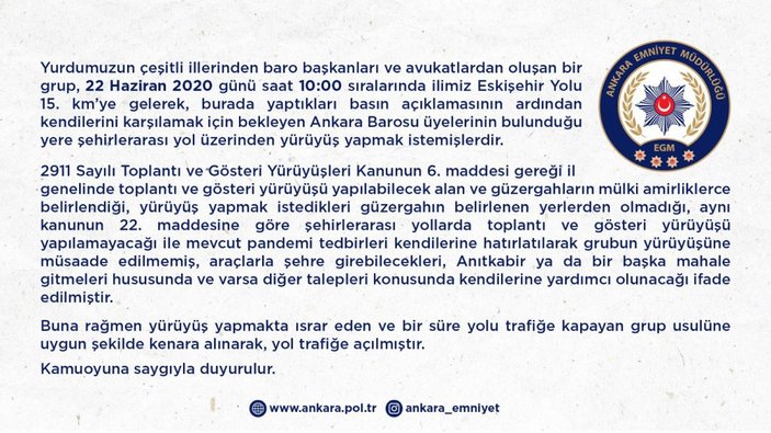 Ankara Emniyeti'nden 'barolar' açıklaması