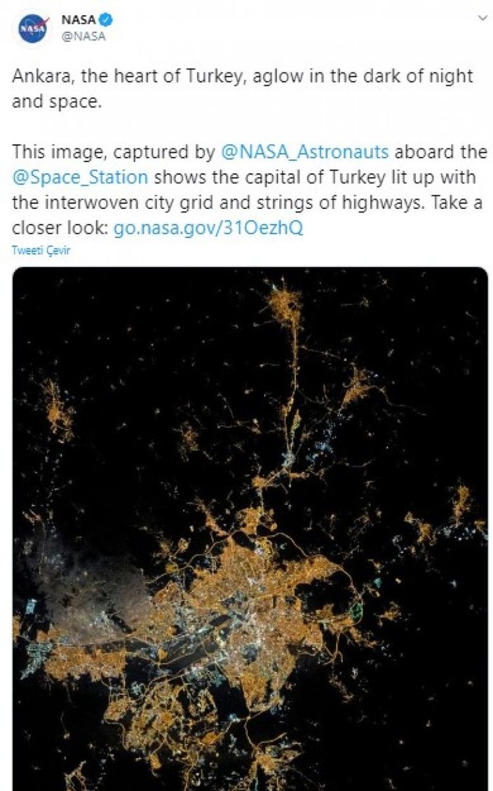 NASA Ankara'nın uzaydan çekilmiş fotoğrafını yayınladı