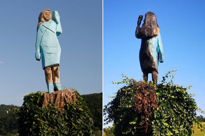 Slovenya'da Melania Trump'ın heykelini yaktılar