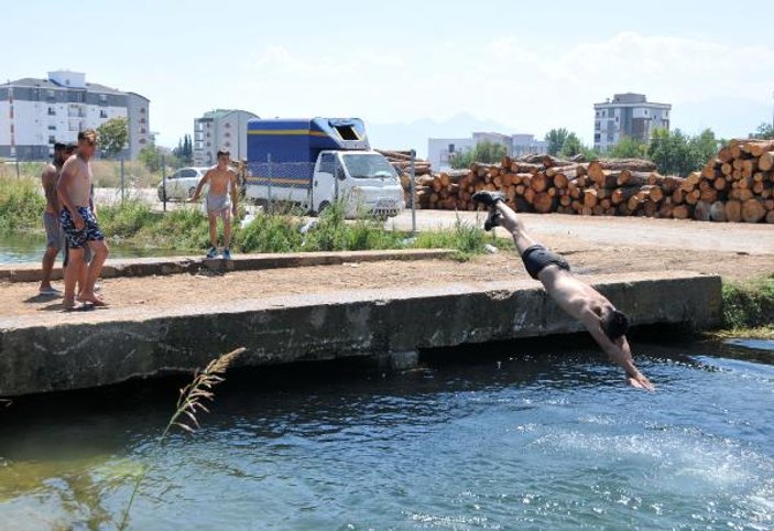 Antalyalılar yılanlı kanalda yüzüyor