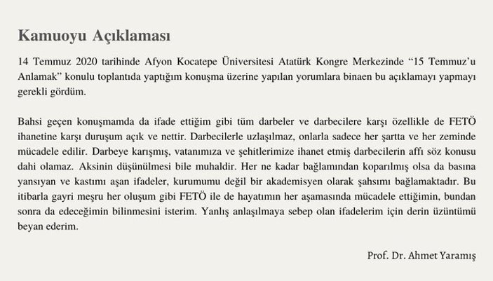 TTK Başkanı Ahmet Yaramış, açıklamaları için özür diledi