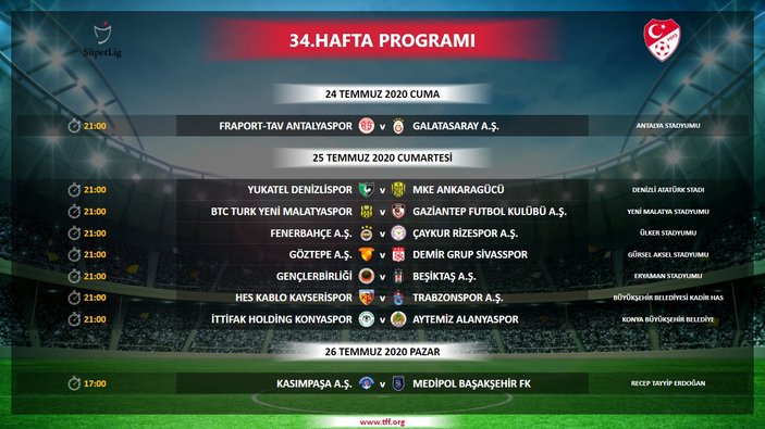Süper Lig'de 34. haftanın programı