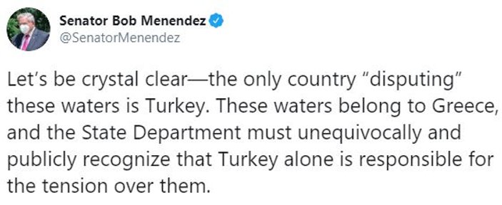 ABD'li Senatör Menendez: Ege suları Yunanistan'a ait