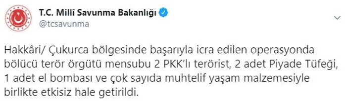 Çukurca'da 2 PKK'lı terörist etkisiz hale getirildi