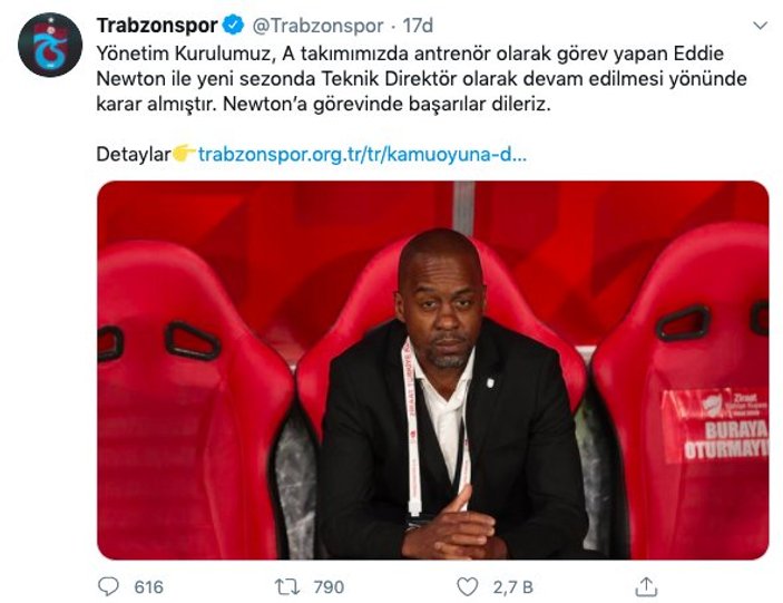 Trabzonspor'un yeni teknik direktörü Eddie Newton oldu