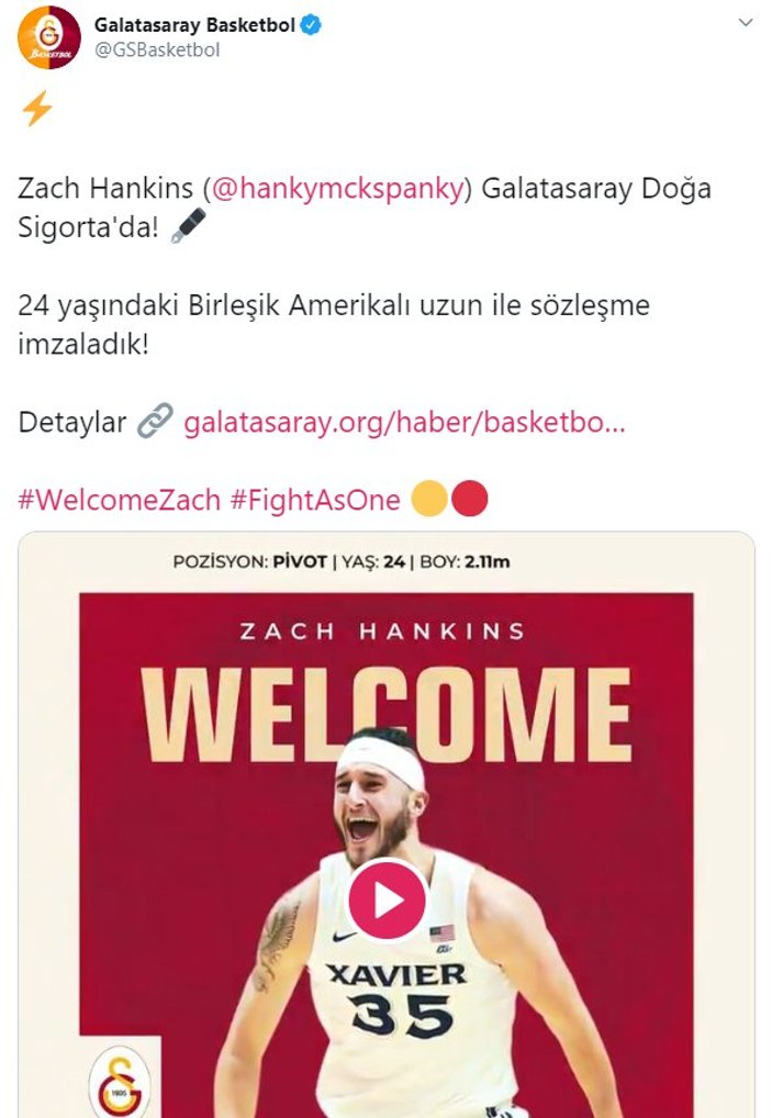 Galatasaray, Zach Hankins'i kadrosuna kattı