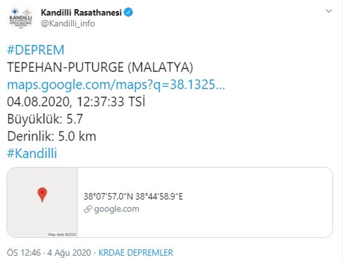 Adıyaman-Malatya çevresinde 5.2 büyüklüğünde deprem