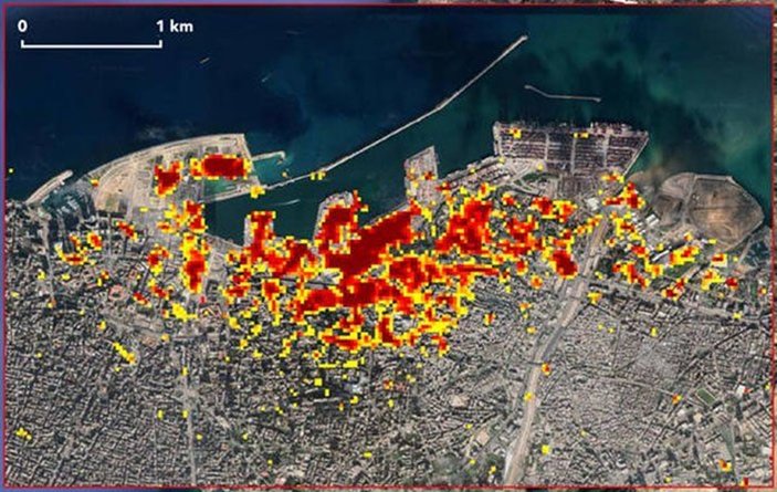 NASA, Beyrut'taki patlamanın haritasını yayınladı