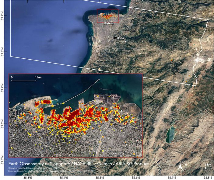 NASA, Beyrut'taki patlamanın haritasını yayınladı