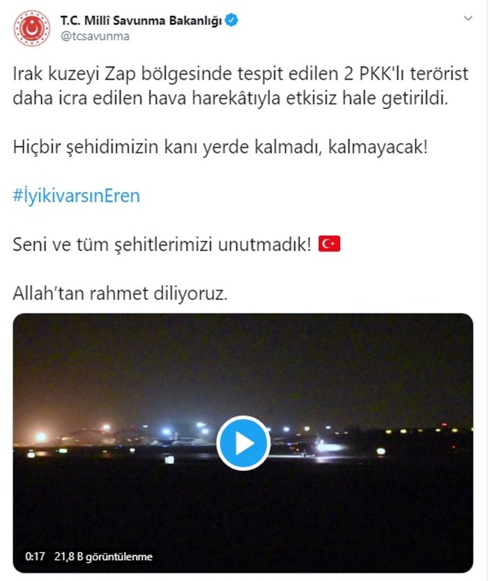 MSB: Zap bölgesinde  2 PKK'lı terörist öldürüldü