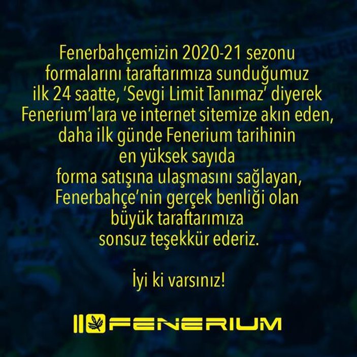 Fenerbahçe'den taraftara forma teşekkürü