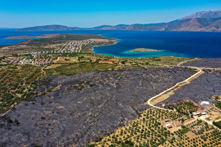 Çeşme'deki yangın havadan görüntülendi