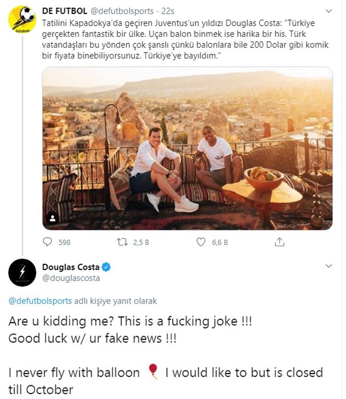 Douglas Costa, Kapadokya'ya geldi