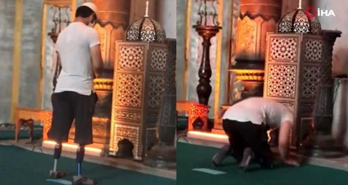 Ayasofya Camii'nde protez ayaklarıyla namaz kıldı