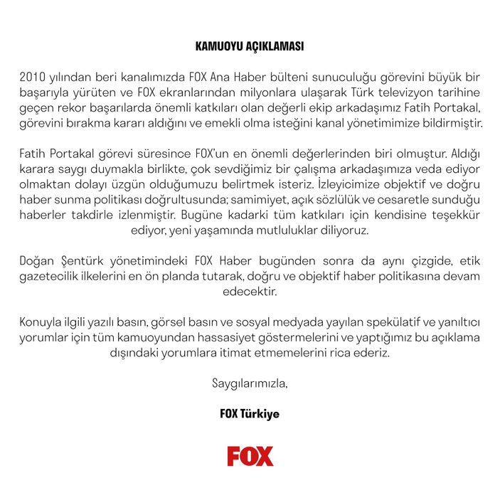Fatih Portakal FOX TV'den istifa etti