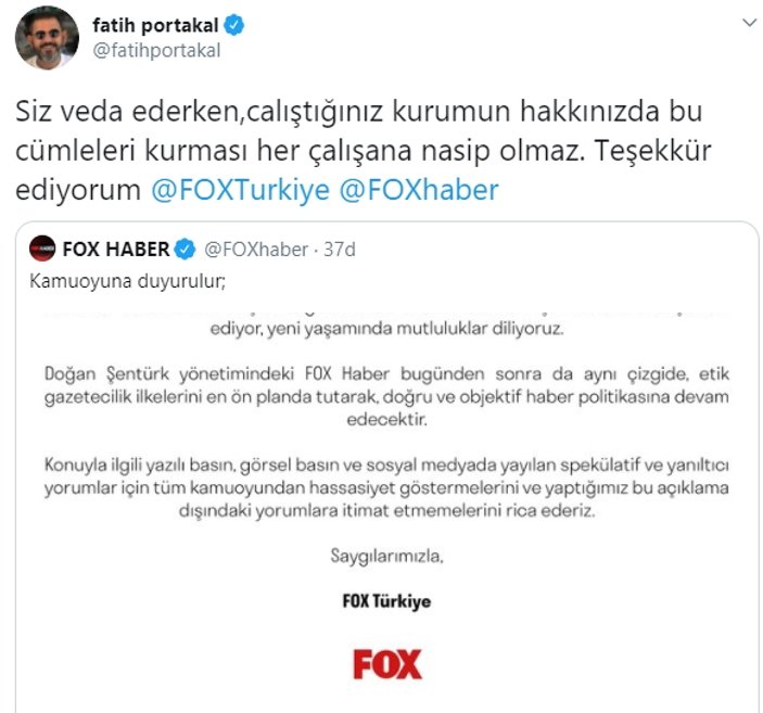 Fatih Portakal'dan istifa sonrası ilk açıklama
