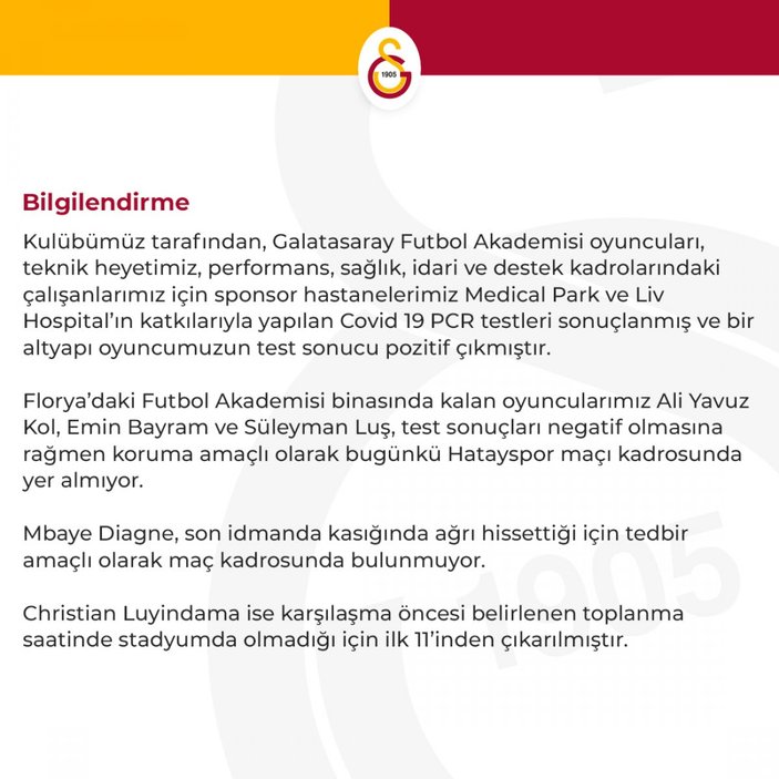 Galatasaray: Geç kalan Luyindama kadrodan çıkarıldı