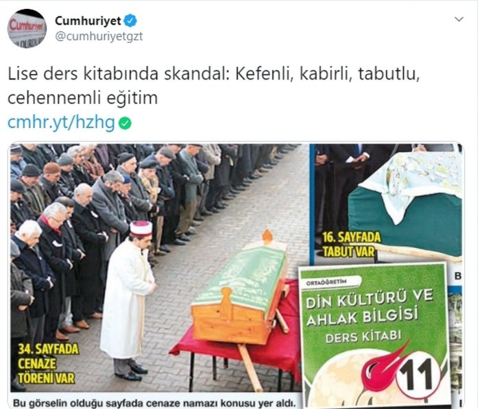 Cumhuriyet gazetesi Din Kültürü kitabında cenaze derslerine tepki gösterdi