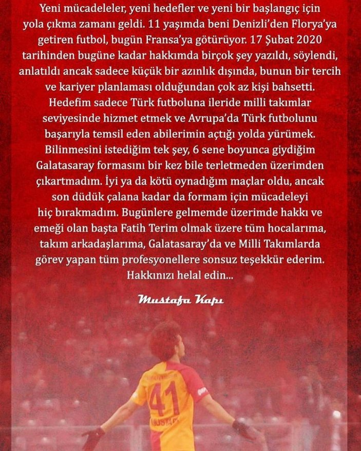 Mustafa Kapı'dan Galatasaray'a veda