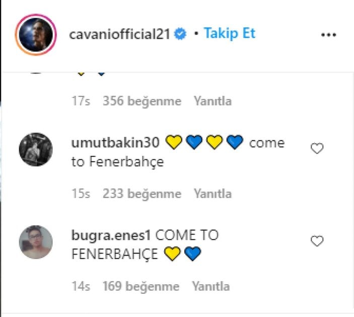 Fenerbahçe taraftarı Cavani'ye mesaj yağdırıyor