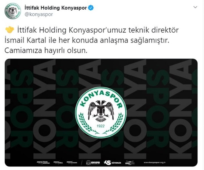 Konyaspor'un yeni teknik direktörü, İsmail Kartal oldu