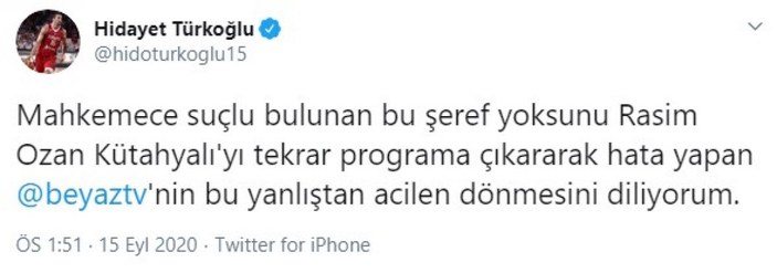 Rasim Ozan Kütahyalı Beyaz TV ekranlarına mı döndü? TBF Başkanı Hidayet Türkoğlu Beyaz TV'ye tepki gösterdi!