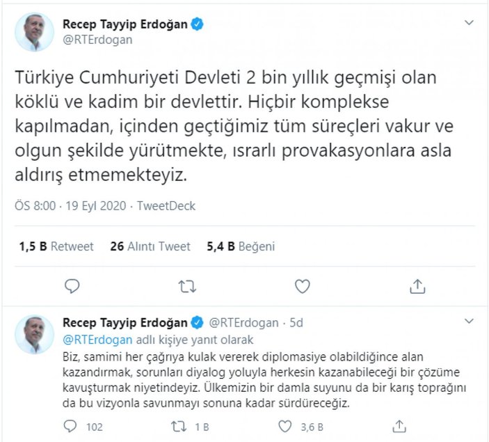 Cumhurbaşkanı Erdoğan: Provakasyonlara asla aldırış etmemekteyiz