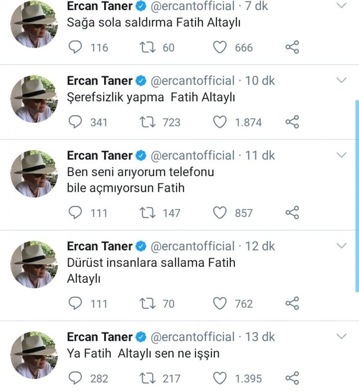Ercan Taner, Fatih Altaylı'nın telefonunu Twitter'da paylaştı