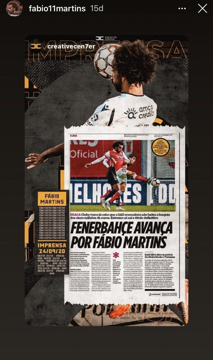 Fabio Martins, Fenerbahçe paylaşımını kaldırdı