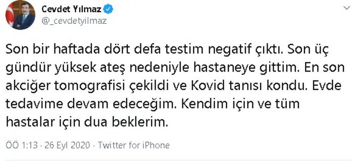 AK Partili Cevdet Yılmaz koronavirüse yakalandı