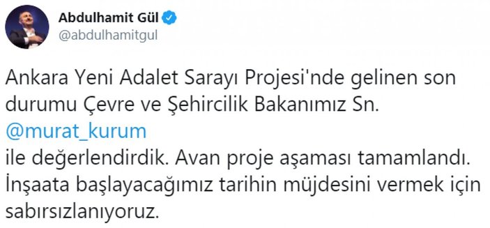Adalet Bakanı Abdulhamit Gül, Ankara'ya yapılacak Adalet Sarayı'nın görsellerini paylaştı