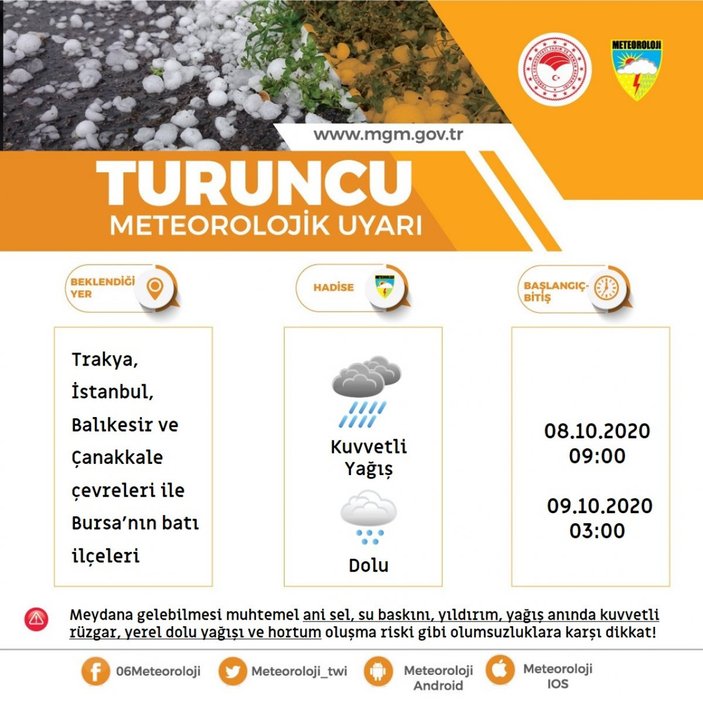 Marmara Bölgesi için çok kuvvetli yağış uyarısı