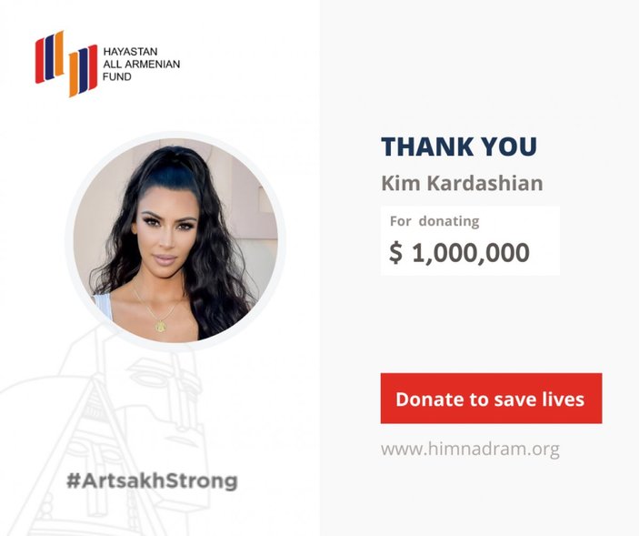 Kim Kardashian, Ermenistan Fonu'na 1 milyon dolarlık bağış yaptı