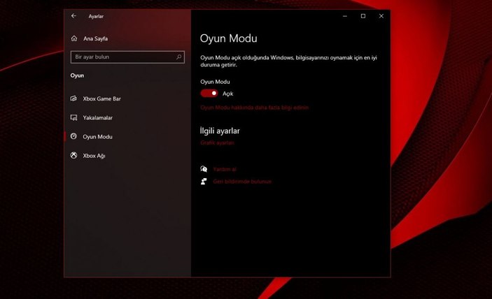 windows 10 oyun modu açma