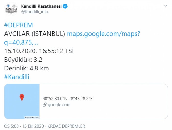 İstanbul'da 3.2 büyüklüğünde deprem