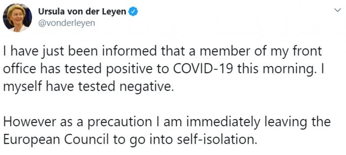 AB Komisyonu Başkanı Leyen'in ekibindeki kişi koronavirüse yakalandı