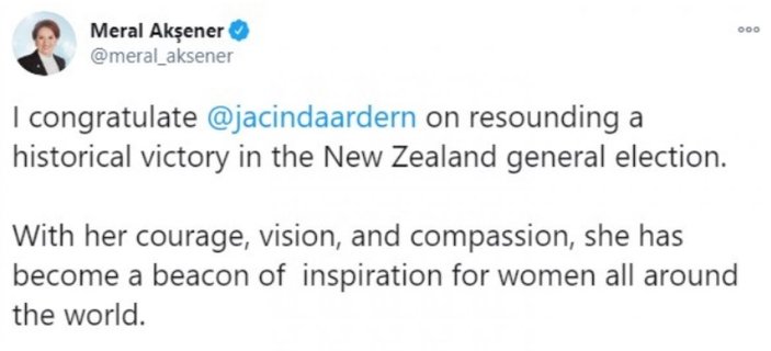 Meral Akşener'den Ardern'e: İlham kaynağısın