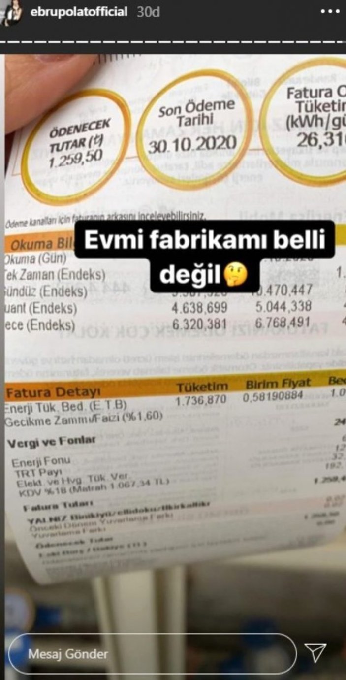 Ebru Polat, villasına gelen faturaları paylaştı