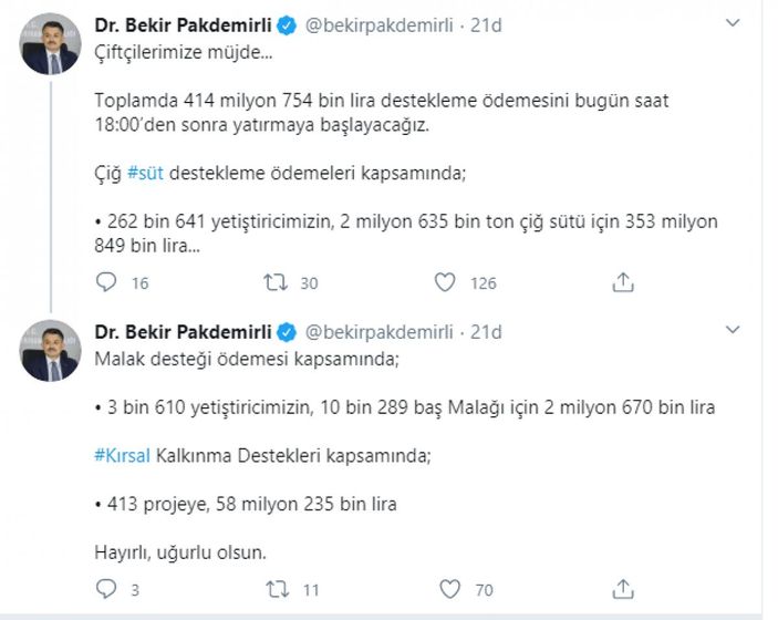 Bakan Pakdemirli'nin mesajı