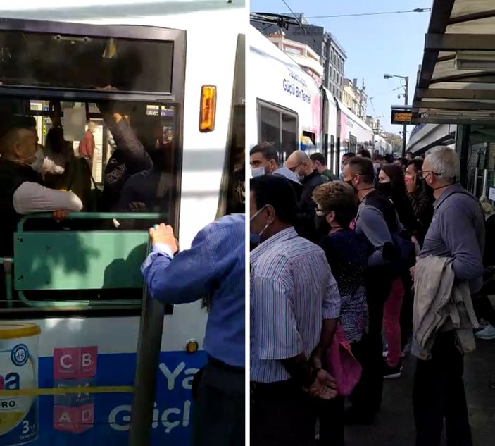 İstanbul'da tramvay durağında yoğunluk