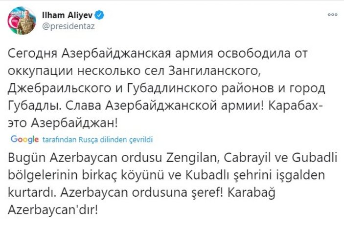 Azerbaycan, Gubadlı kent merkezini işgalden kurtardı
