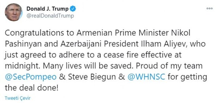 Trump, Azerbaycan ve Ermenistan liderlerini tebrik etti
