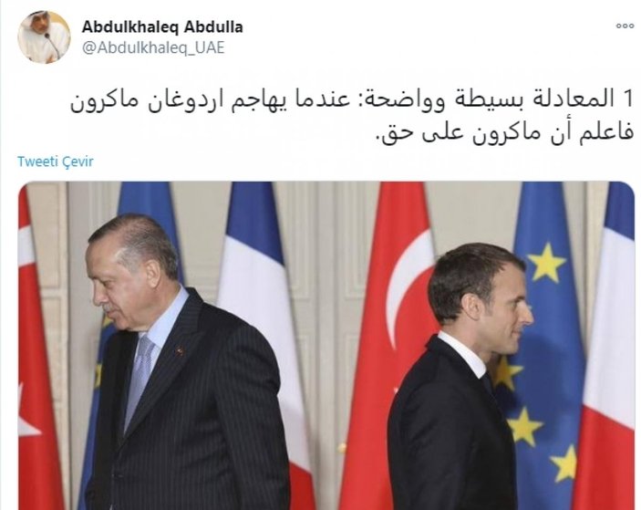 BAE'den Cumhurbaşkanı Erdoğan karşısında Macron'a destek geldi