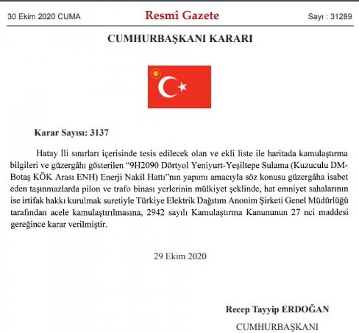 Resmi gazetedeki kamulaştırma kararı