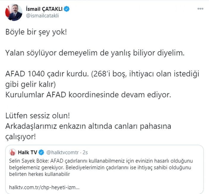 CHP'li Böke'nin AFAD çadırlarıyla ilgili iddiasına İçişleri ve AFAD'dan cevap