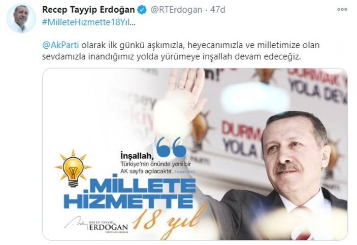 Cumhurbaşkanı Erdoğan'dan 18'inci yıl paylaşımı
