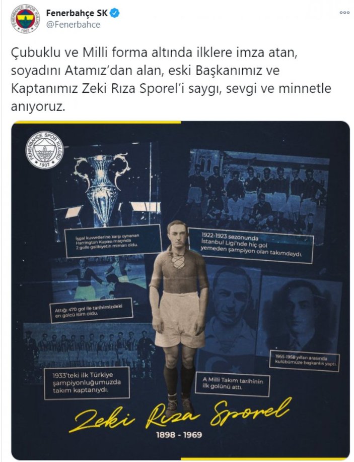 Fenerbahçe, Zeki Rıza Sporel'i andı