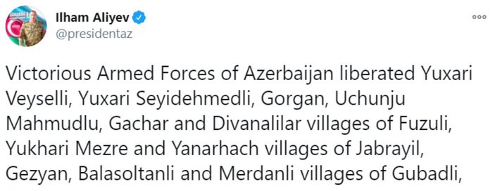 Azerbaycan, 16 köyü daha Ermenistan işgalinden kurtardı